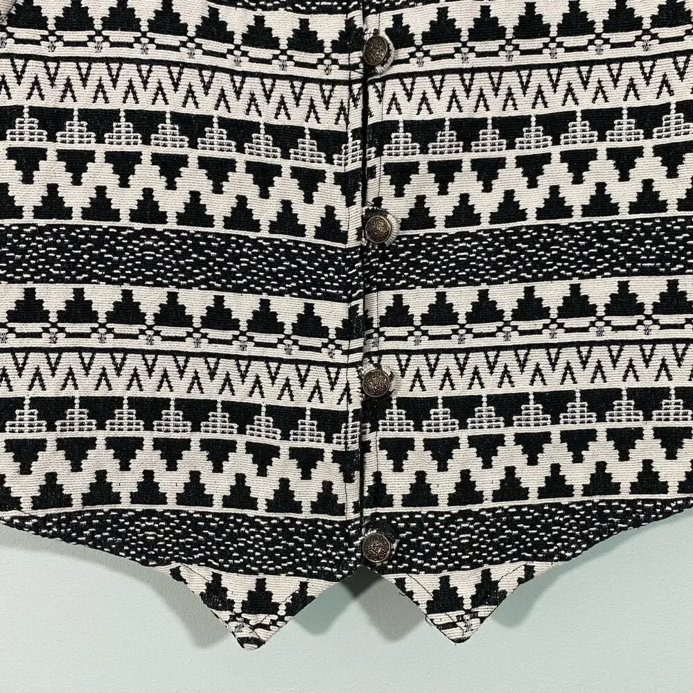 Austin Harris Black & White Aztec Tapestry Knit Western Button Up Vest Size M